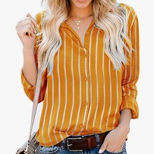 Long Sleeve Button Down Striped Blouse ZC&GF